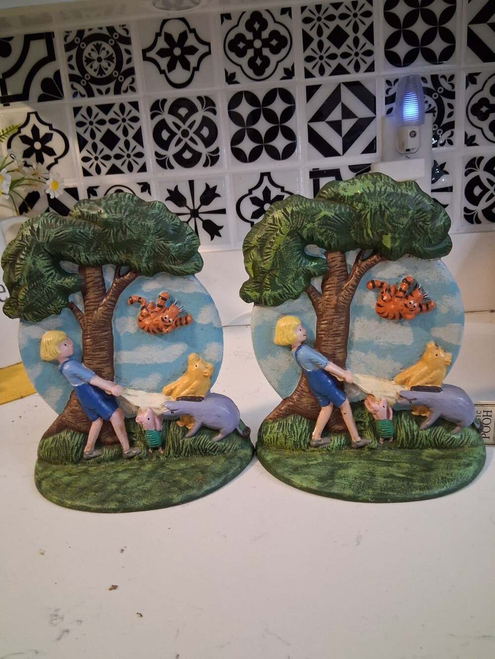 Disney MCF Cast Iron Classic Winnie Pooh & Friends Door Stop Vintage Marked PAIR